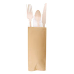 Wooden Spoon, Fork and Knife with Napkin individually packaged (100 Units)