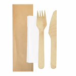 Wooden Fork and Knife with Napkin individually packaged (100 Units)