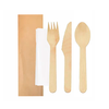 Cuchara, Tenedor y Cuchillo de Madera con Servilleta envasados ​​individualmente (100 Uds)